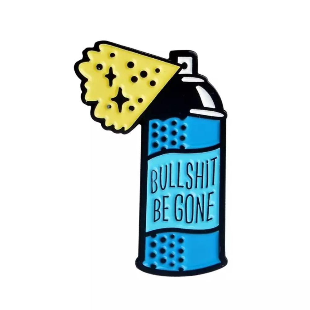 “BS Be Gone” Spray Cartoon Metal Enamel Pin Brooch